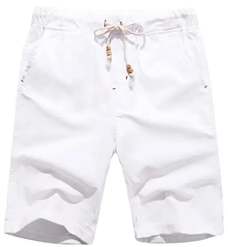 Boisouey Men's Linen Casual Classic Fit Short Summer Beach Shorts - 1