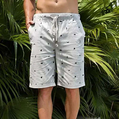 Boisouey Men's Linen Casual Classic Fit Short Summer Beach Shorts - 3