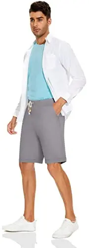 Boisouey Men's Linen Casual Classic Fit Short Summer Beach Shorts - 5
