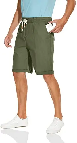 Boisouey Men's Linen Casual Classic Fit Short Summer Beach Shorts - 9
