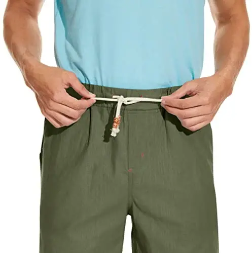 Boisouey Men's Linen Casual Classic Fit Short Summer Beach Shorts - 3