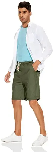 Boisouey Men's Linen Casual Classic Fit Short Summer Beach Shorts - 5