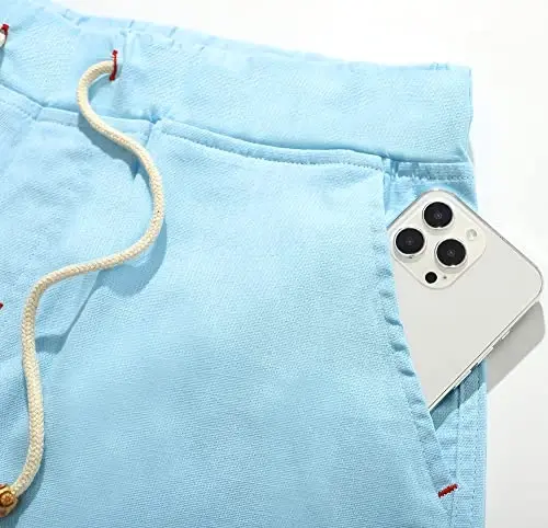 Boisouey Men's Linen Casual Classic Fit Short Summer Beach Shorts - 3