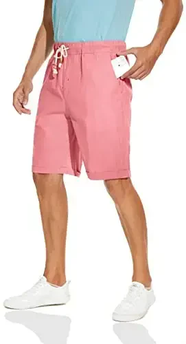 Boisouey Men's Linen Casual Classic Fit Short Summer Beach Shorts - 4