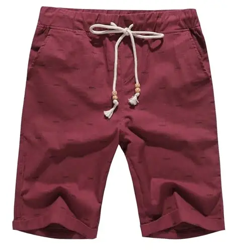 Boisouey Men's Linen Casual Classic Fit Short Summer Beach Shorts 