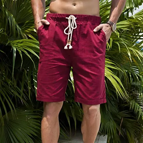 Boisouey Men's Linen Casual Classic Fit Short Summer Beach Shorts - 3