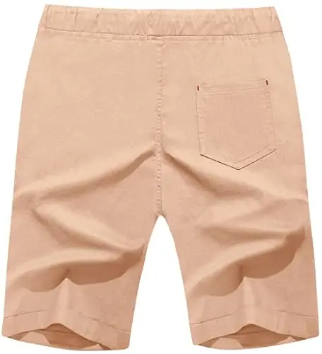 Boisouey Men's Linen Casual Classic Fit Short Summer Beach Shorts - 4