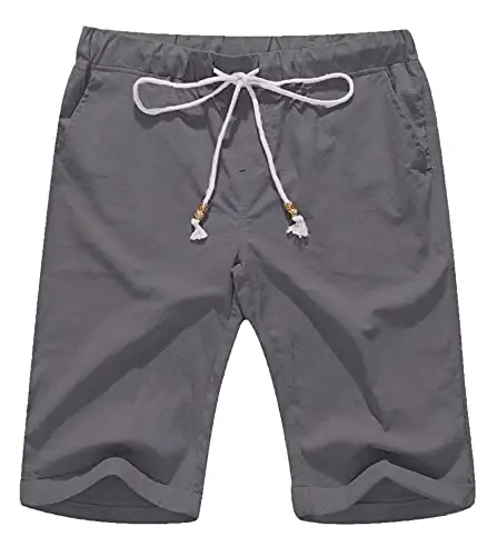 Boisouey Men's Linen Casual Classic Fit Short Summer Beach Shorts 