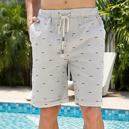 Boisouey Men's Linen Casual Classic Fit Short Summer Beach Shorts - 2