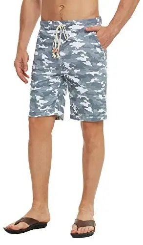 Boisouey Men's Linen Casual Classic Fit Short Summer Beach Shorts - BOISOUEY (1)