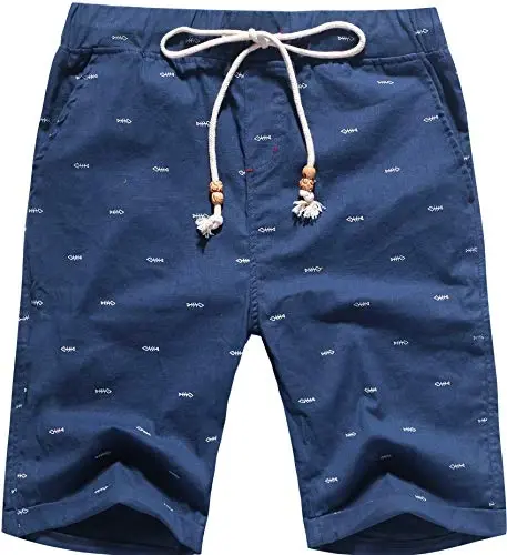 Boisouey Men's Linen Casual Classic Fit Short Summer Beach Shorts 