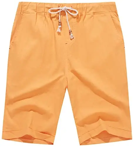 Boisouey Men's Linen Casual Classic Fit Short Summer Beach Shorts 