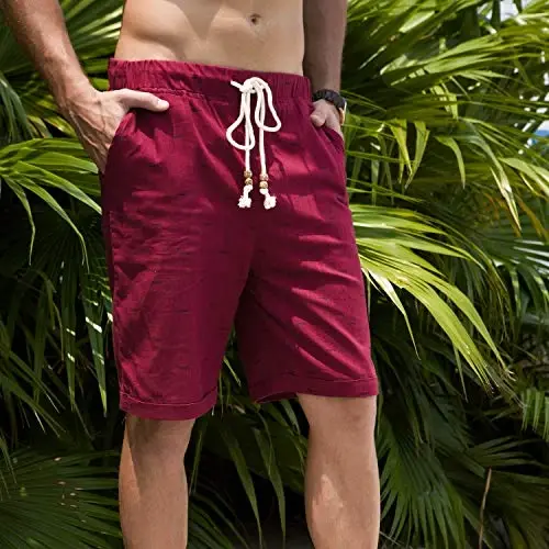Boisouey Men's Linen Casual Classic Fit Short Summer Beach Shorts - 4