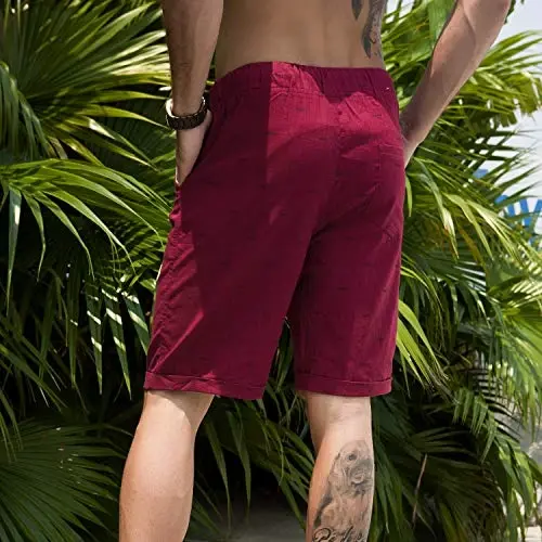 Boisouey Men's Linen Casual Classic Fit Short Summer Beach Shorts - 5