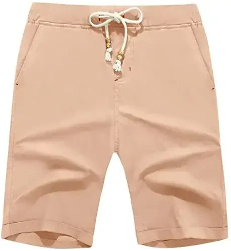 Boisouey Men's Linen Casual Classic Fit Short Summer Beach Shorts 