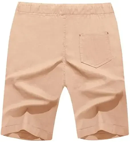 Boisouey Men's Linen Casual Classic Fit Short Summer Beach Shorts - 2