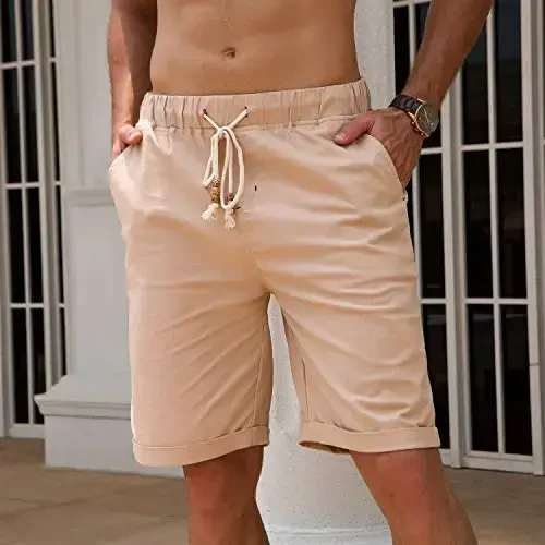 Boisouey Men's Linen Casual Classic Fit Short Summer Beach Shorts - 3