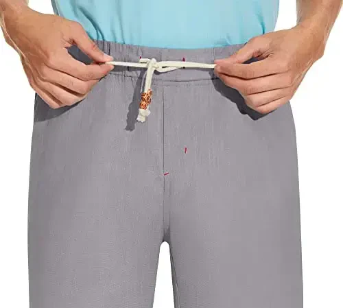 Boisouey Men's Linen Casual Classic Fit Short Summer Beach Shorts - 3