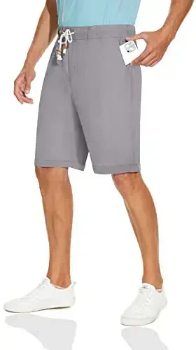 Boisouey Men's Linen Casual Classic Fit Short Summer Beach Shorts - 4