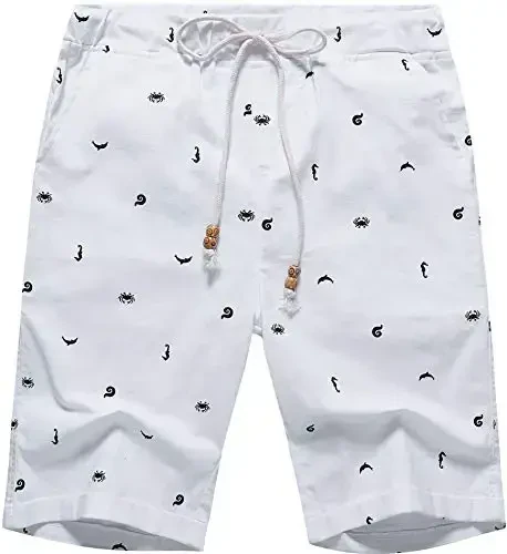 Boisouey Men's Linen Casual Classic Fit Short Summer Beach Shorts 