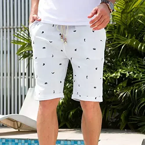 Boisouey Men's Linen Casual Classic Fit Short Summer Beach Shorts - 3