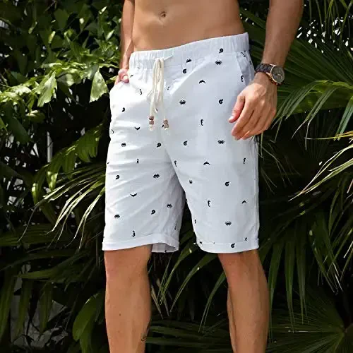 Boisouey Men's Linen Casual Classic Fit Short Summer Beach Shorts - 4