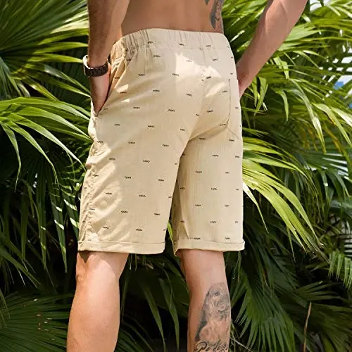 Boisouey Men's Linen Casual Classic Fit Short Summer Beach Shorts - 12