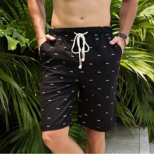 Boisouey Men's Linen Casual Classic Fit Short Summer Beach Shorts - 3