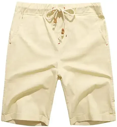 Boisouey Men's Linen Casual Classic Fit Short Summer Beach Shorts - BOISOUEY