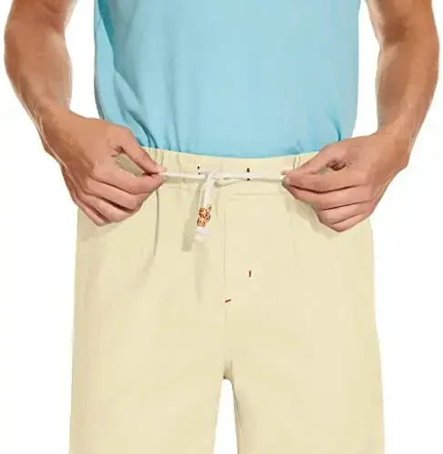 Boisouey Men's Linen Casual Classic Fit Short Summer Beach Shorts - 3