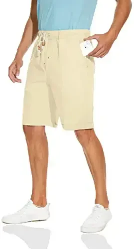 Boisouey Men's Linen Casual Classic Fit Short Summer Beach Shorts - 4