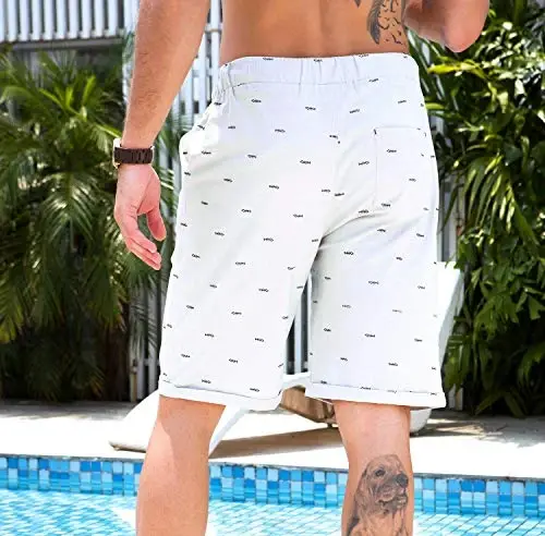 Boisouey Men's Linen Casual Classic Fit Short Summer Beach Shorts - 5