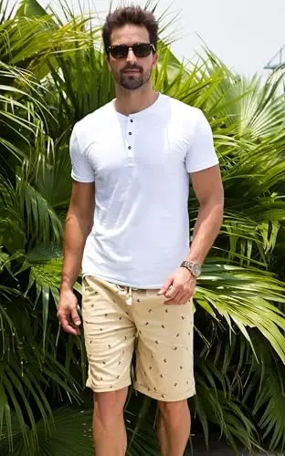 Boisouey Men's Linen Casual Classic Fit Short Summer Beach Shorts - 6