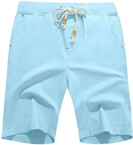 Boisouey Men's Linen Casual Classic Fit Short Summer Beach Shorts - 1