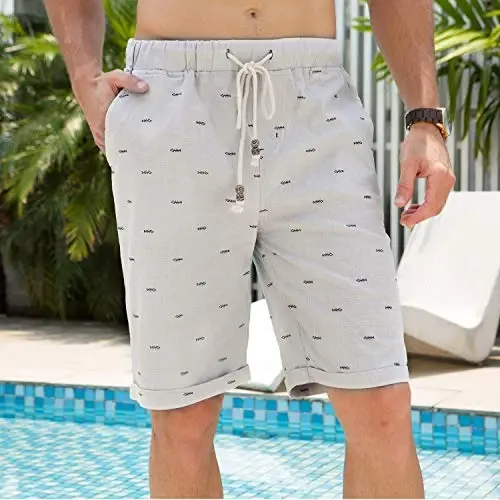 Boisouey Men's Linen Casual Classic Fit Short Summer Beach Shorts - 4