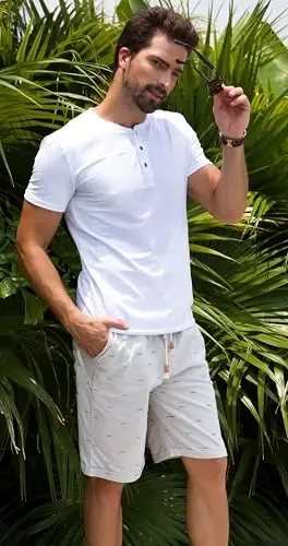 Boisouey Men's Linen Casual Classic Fit Short Summer Beach Shorts - 6