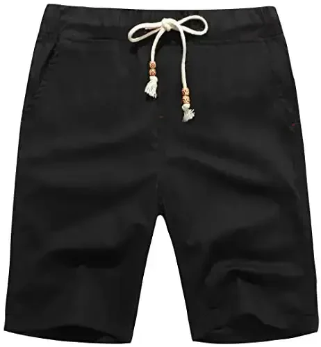 Boisouey Men's Linen Casual Classic Fit Short Summer Beach Shorts 