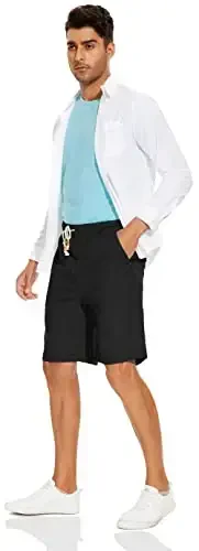 Boisouey Men's Linen Casual Classic Fit Short Summer Beach Shorts - 5