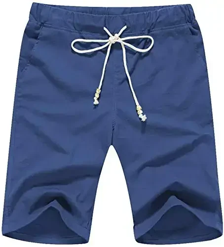 Boisouey Men's Linen Casual Classic Fit Short Summer Beach Shorts 