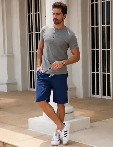 Boisouey Men's Linen Casual Classic Fit Short Summer Beach Shorts - 6