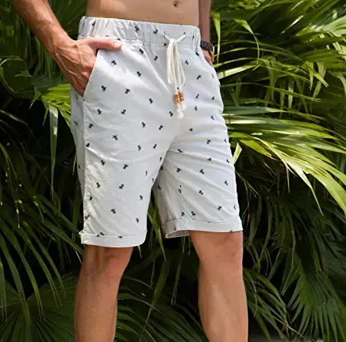 Boisouey Men's Linen Casual Classic Fit Short Summer Beach Shorts - 3