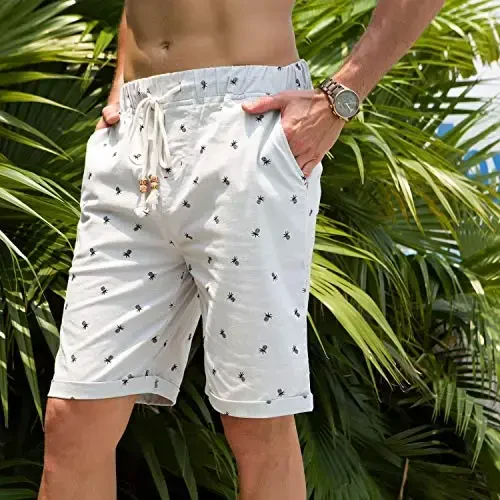 Boisouey Men's Linen Casual Classic Fit Short Summer Beach Shorts - 4