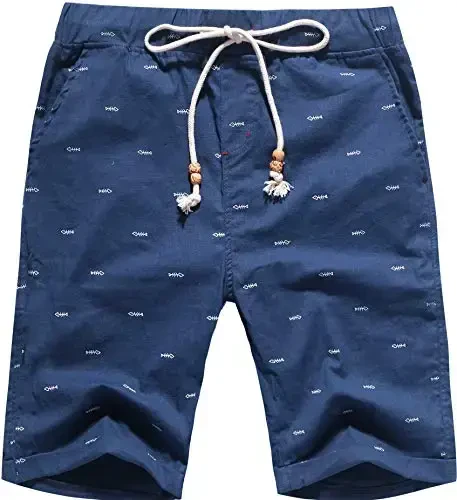 Boisouey Men's Linen Casual Classic Fit Short Summer Beach Shorts - BOISOUEY