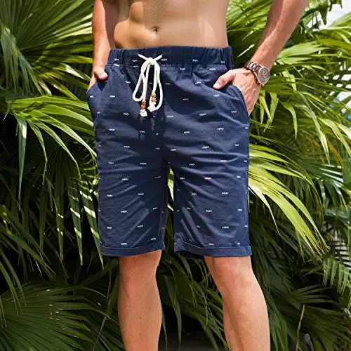 Boisouey Men's Linen Casual Classic Fit Short Summer Beach Shorts - 3
