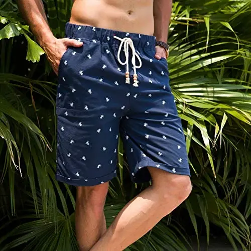 Boisouey Men's Linen Casual Classic Fit Short Summer Beach Shorts - 4