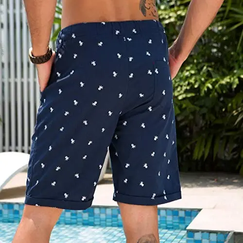 Boisouey Men's Linen Casual Classic Fit Short Summer Beach Shorts - 5