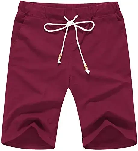 Boisouey Men's Linen Casual Classic Fit Short Summer Beach Shorts - 1