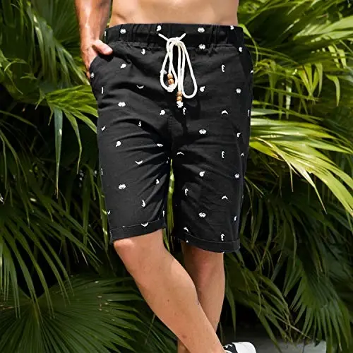 Boisouey Men's Linen Casual Classic Fit Short Summer Beach Shorts - 9
