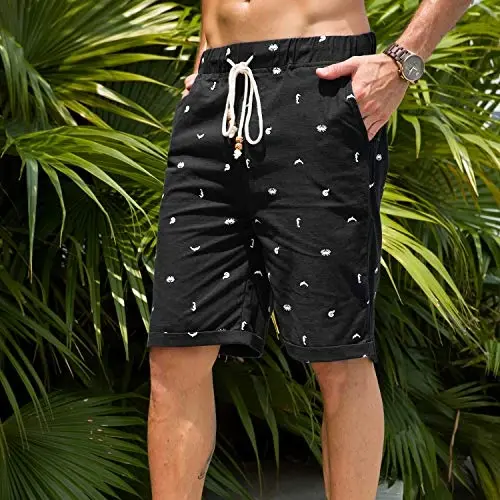 Boisouey Men's Linen Casual Classic Fit Short Summer Beach Shorts - 10