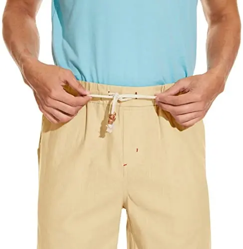 Boisouey Men's Linen Casual Classic Fit Short Summer Beach Shorts - 3